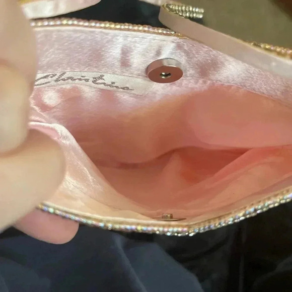 Vintage 90s/00s Blush Beaded Fringe Evening Bag w/ Rhinestone Strap - Picture 7 of 13